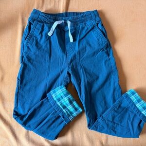 Organic Flannel Lined Hanna Andersson Forest Green Pull-On Pants with Plaid Cuff